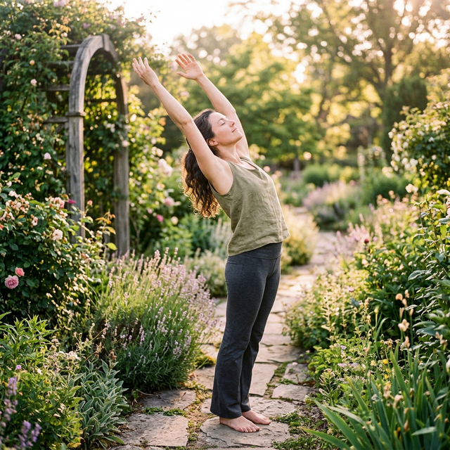 Person doing morning stretch outdoors